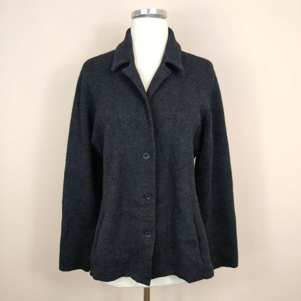 Eileen Fisher Wool Blazer women size large charcoal gray